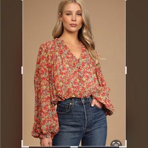 NWT Seasons of BloomFloral Red Blouse for Women